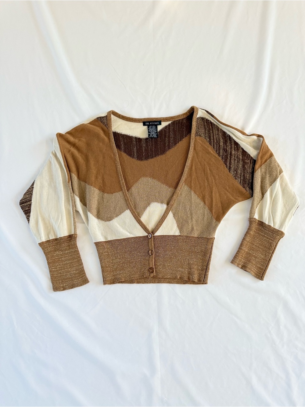 Cool Attitudes Vintage Silk Blend Metallic Cropped Cardigan M 90 Y2K IndieSleeze